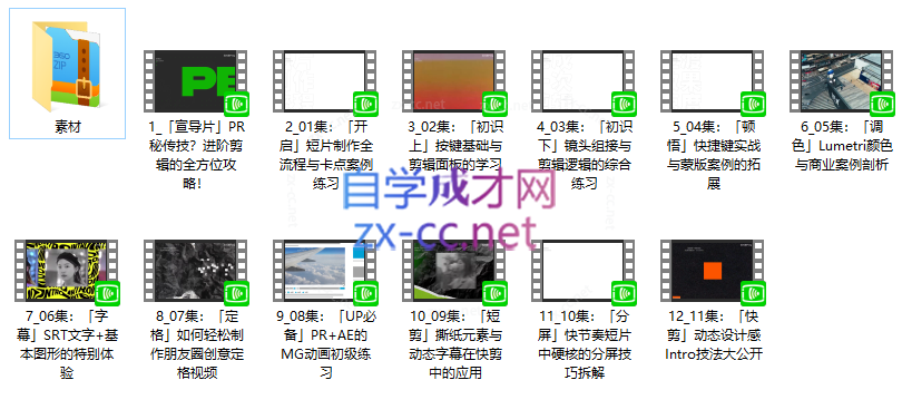 PR进阶剪辑培训班，让你快速成为剪辑大师12节视频课程+素材